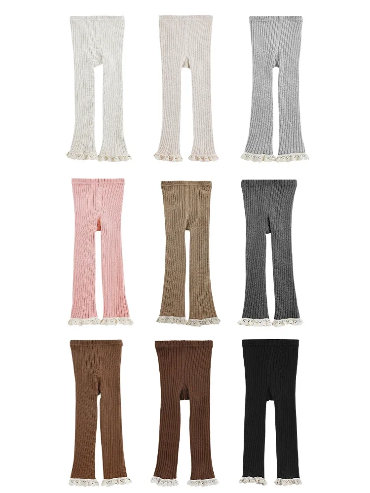 Кружевные леггинсы для девочек Осенние милые теплые Изящные Тканые Полосатые