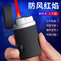 fashion butane inflatable lighter red flame windproof straight through cigarette lighter can be pressed to light the air window