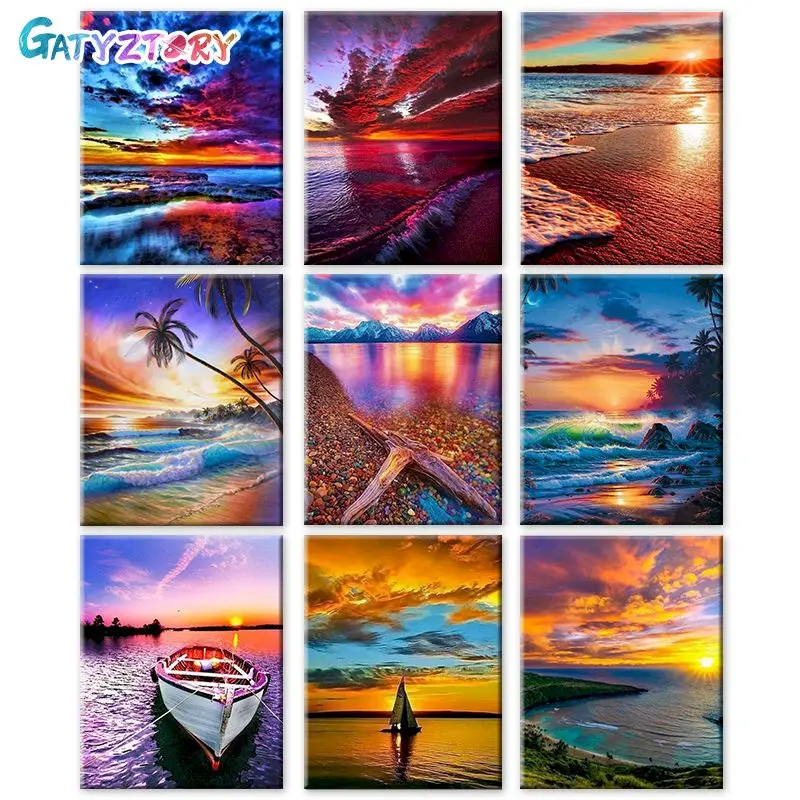 

GATYZTORY Sunset Landscape Painting By Number Drawing Canvas Acrylic Picture By Numbers Gift Home Decoration Handpainted Wall Ar