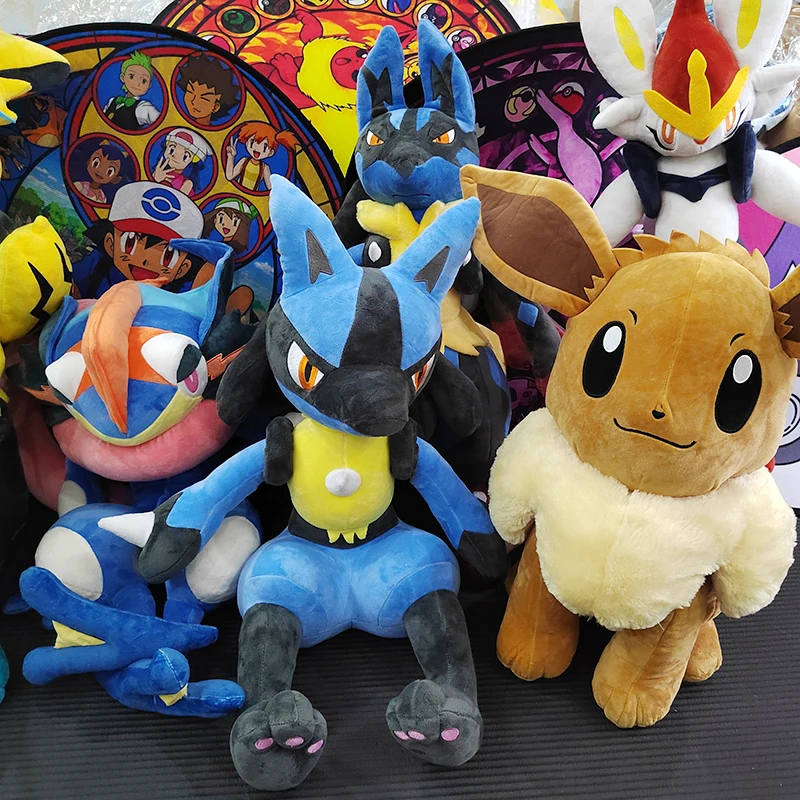 70cm Pokemon Lucario Large Plush Toys Greninja Zeraora Cinderace Glaceon Stuffed Giant Pokémon Eevee Anime Kids Christmas Gift