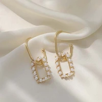 korean retro fashion pearl drop earrings elegant contracted rectangle geometric senior women dangle earrings jewelry gift