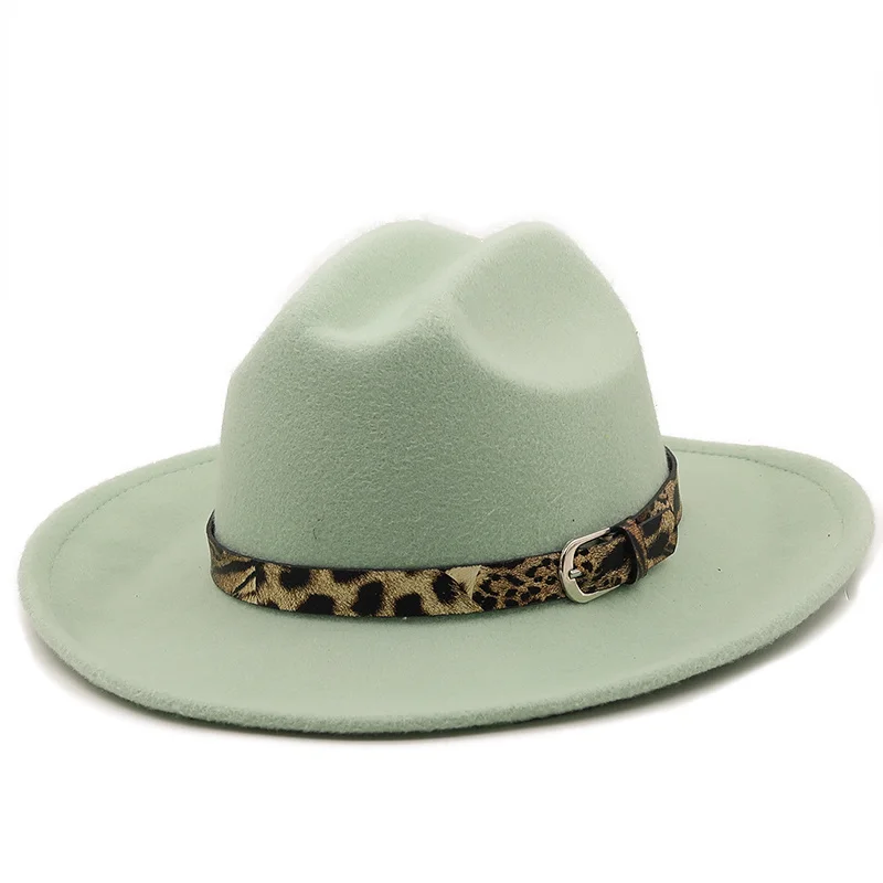 Бесплатная доставка шляпа-федора с леопардовым ремнем Женская однотонная шляпа