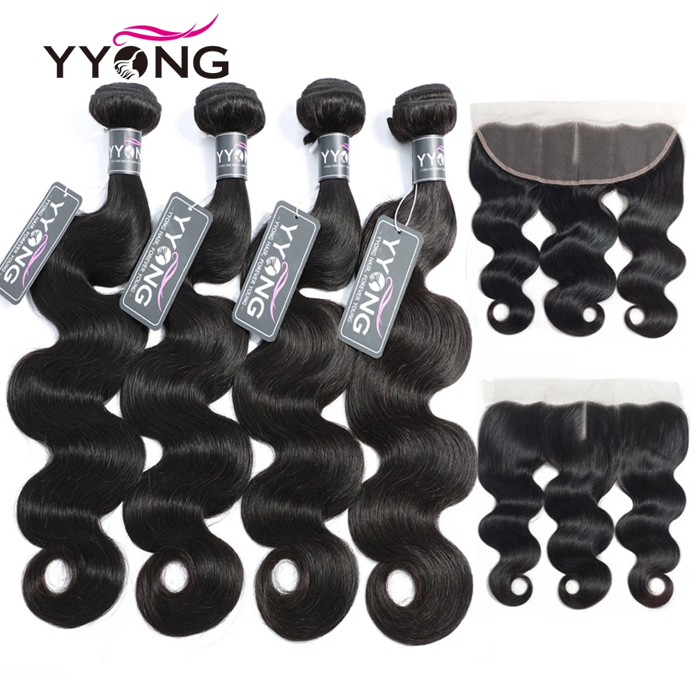 

YYong 4 Bundles With Frontal Closure Brazilian Body Wave Remy Human Hair 13x4 Lace Frontal Closure With Bundles