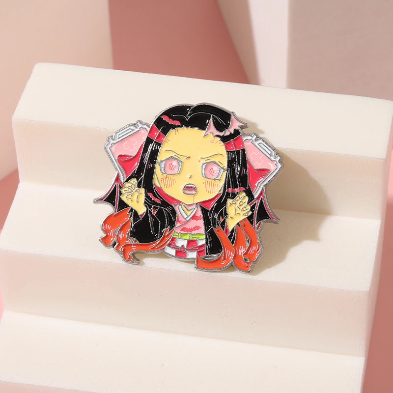 Kamado Nezuko Enamel Pins Custom Anime Girl Brooches Lapel Badges Cartoon TV Series Character Jewelry Gift for Fans Friends images - 6
