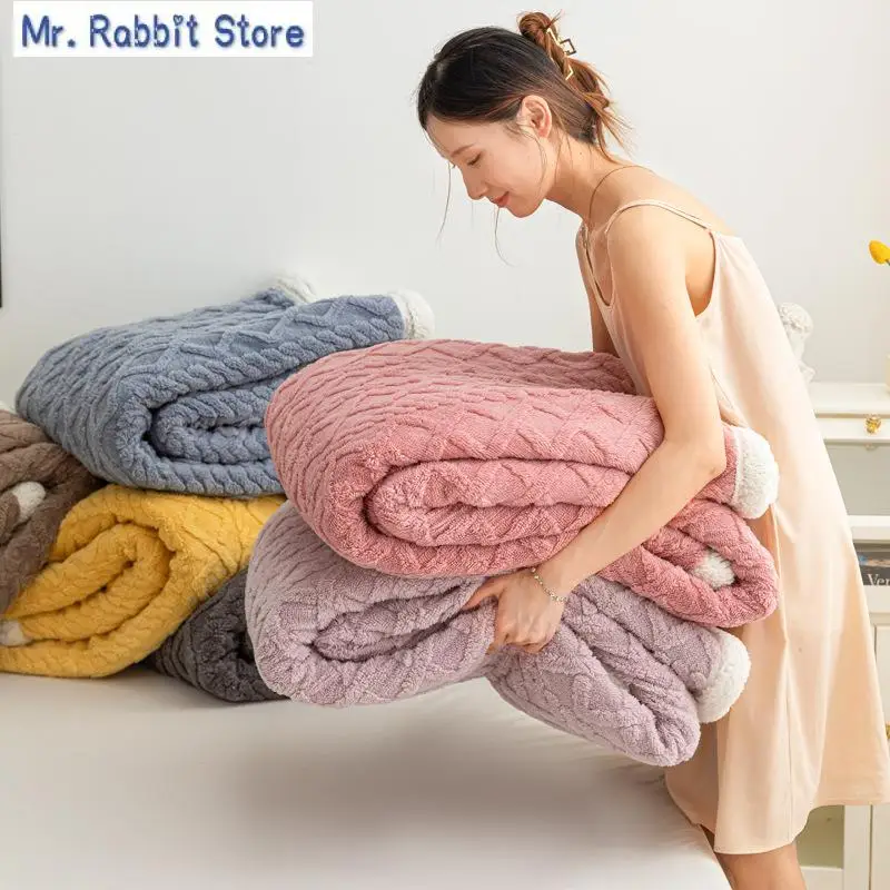 

Теплое одеяло для двойной кровати, осенне-зимнее толстое плюшевое мягкое диванное одеяло, удобное однотонное одеяло из кораллового флиса