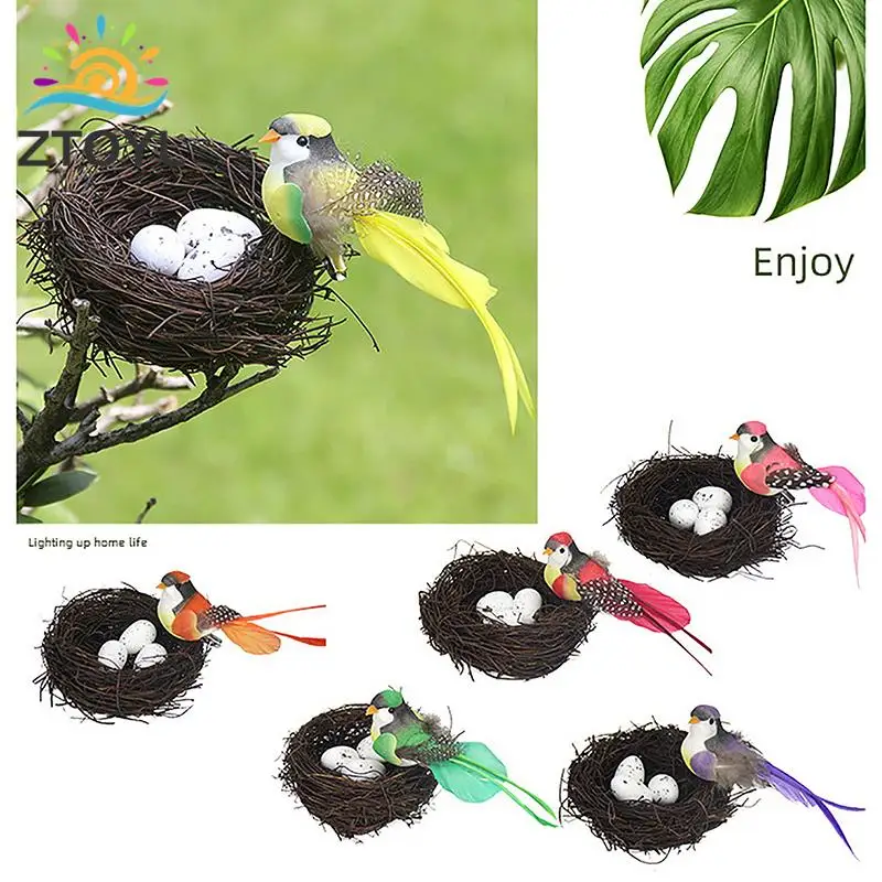 

1 комплект 13 см имитация птицы с гнездом яйца для сада креативное украшение для сада лужайка фигурка украшение животное птица уличное садовое искусственное украшение