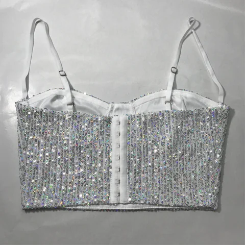Shiny Sequins Crop Top Women Fashion Sexy Bra Bralette Corset Ladies Lingerie Party Performance Clothes Tank Tops Woman Clothing