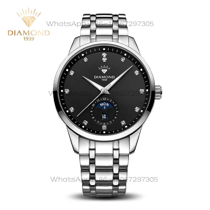 Фото Мужские механические часы Shanghai Diamond Brand с большим циферблатом, фазами Луны, светящимся двойным календарем, водонепроницаемые H201 №2