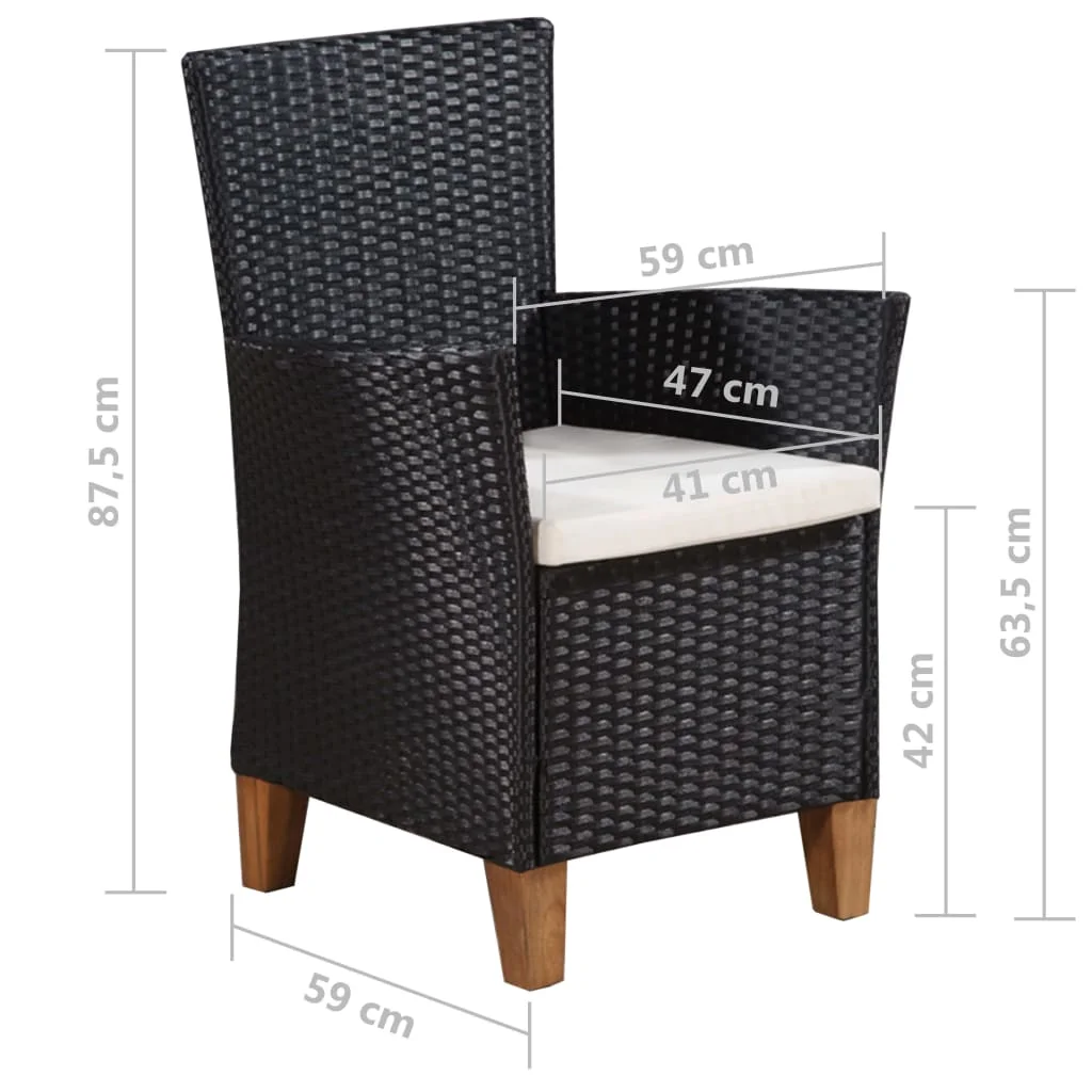 

Patio Outdoor Chairs Deck Outside Furniture Set Balcony Lounge Chair Decor with Cushions 2 pcs Poly Rattan Black