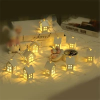 2022 new christmas garland string lights battery powered 2m 10leds wood house fairy lights for party wedding bedroom decoration