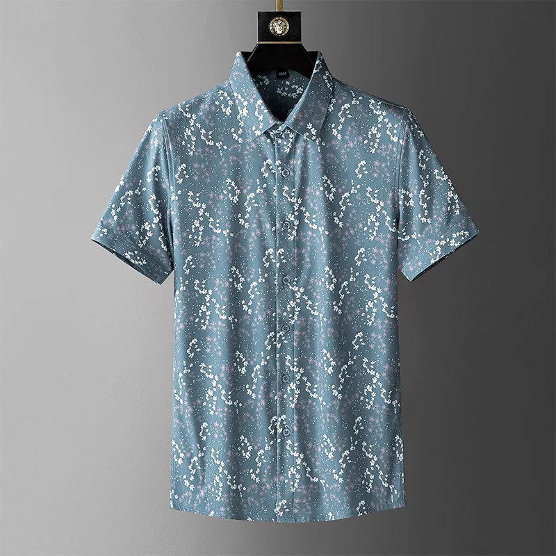 

New 2022 Men Classic Flowers Ink abstraction Fashion Cotton Casual Shirts Shirt high quality Pocket Short sleeves S 5XL #T19