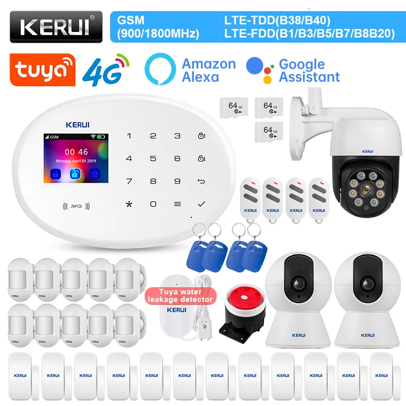 

KERUI W204 Сигнализация 4G WIFI GSM сигнализация Tuya умный дом поддержка Alexa датчик движения датчик двери сирена RFID
