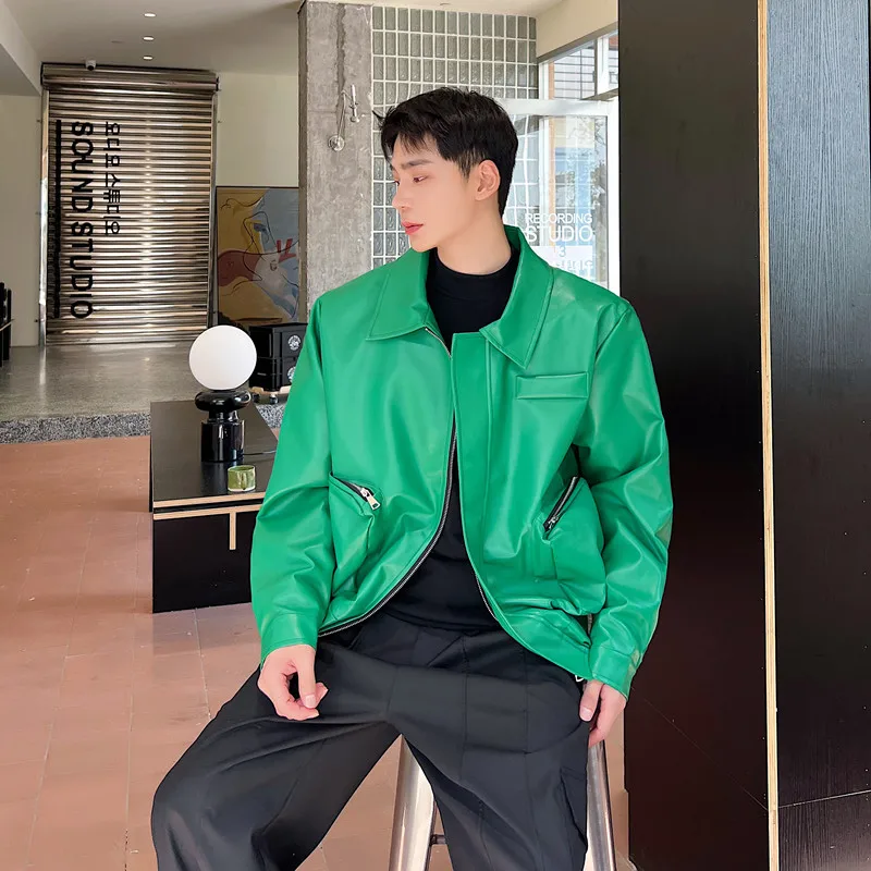 Пальто NOYMEI мужское из экокожи зеленая модная индивидуализированная короткая