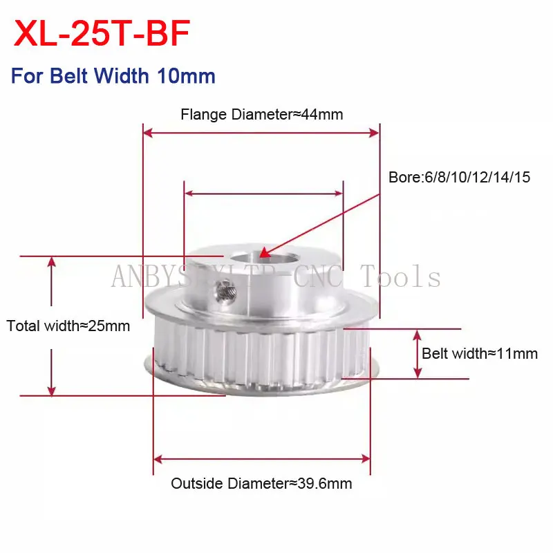 

XL 25 Teeth Synchronous Pulley Bore 6/8/10/12/14/15mm 5.08mm Pitch Alloy 25T Timing Wheels for Belt Width 10mm