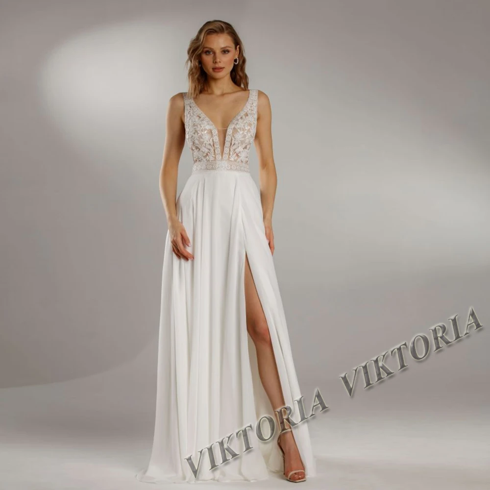 

VIKTORIA Boho Chic Chiffon Wedding Dresses For Woman 2024 Bridal Slit Backless A-LINE Appliques Vestidos De Novia Custom Made