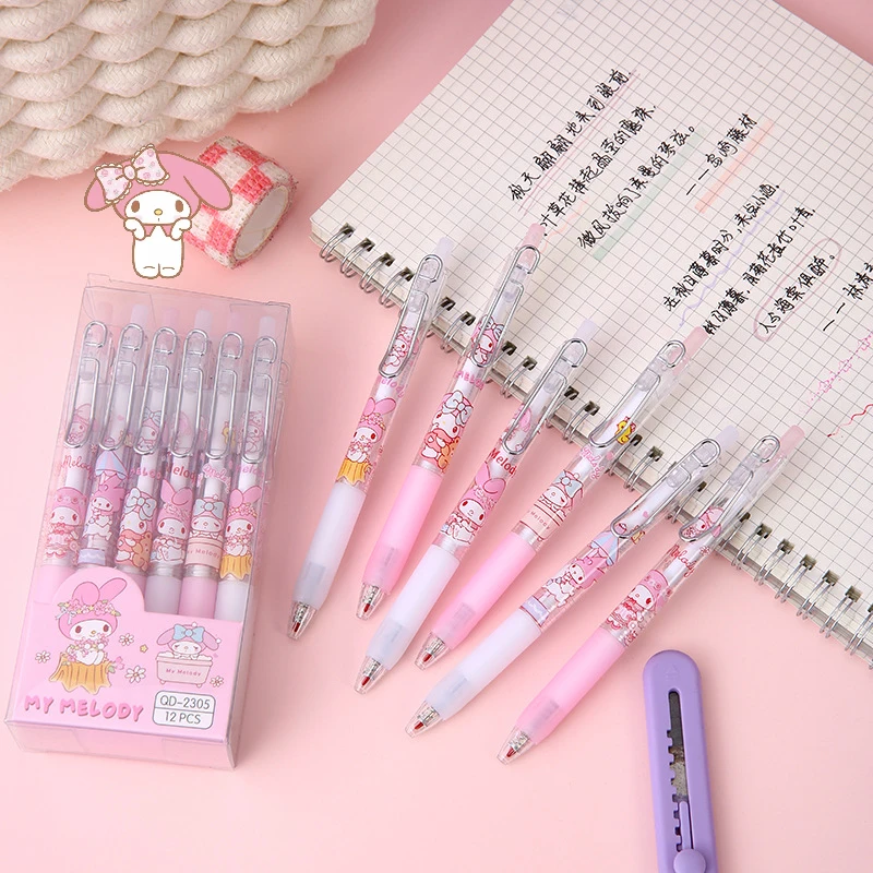 

12pcs New Anime Kawaii Sanrio Cinnamoroll Neutral Pen My Melody Student Black Signature Pen Office Supplies Stationery Wholesale