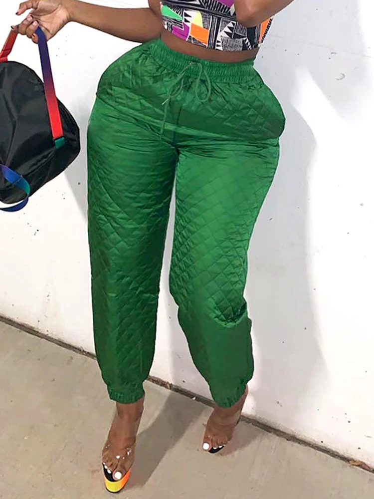 

Macheda High Waist Pants Women Cotton-padded Seamless Drawstring Skinny WarmTrousers Casual Streetwear Winter Clothes Female