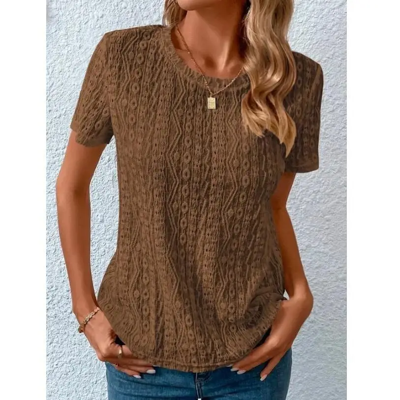 Lace Hole T Shirt 2023 Summer New Solid Round Neck Loose Casual Short Sleeve Versatile Street Style Streewear Bottom