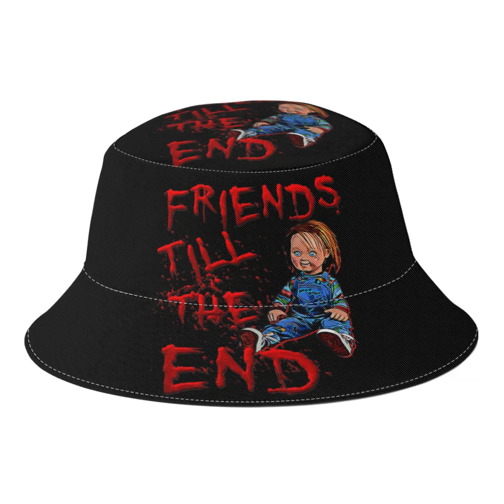 

New Summer Friends Till The End Halloween Chucky Bucket Hats for Women Men Outdoor Foldable Bob Fishing Hat Girls Boys Panama