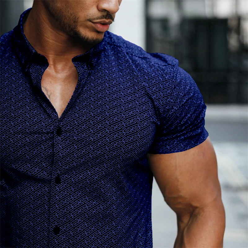2022 summer new oversized T-shirt men's short-sleeved stand-up collar 3D digital printing shirt Youth Party Social Flower Shirt