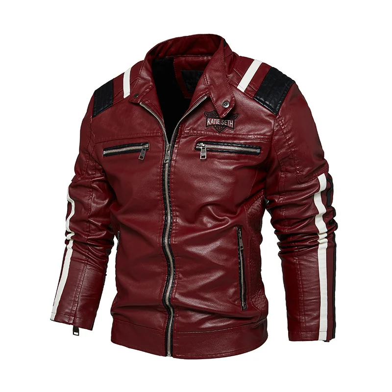 

Mens Leather Jacket Motorcycle Tactical Winter Fleece PU Bomber Stand Collar Slim Coat Male Autumn Business Casual Jackets New