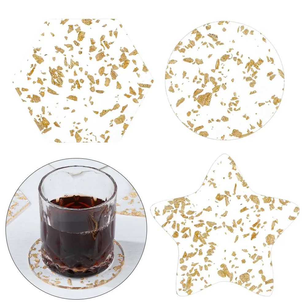 

Creative Heat Insulation Non-Slip Home Decor Cup Pads Table Mat Gold Foil Coaster Acrylic