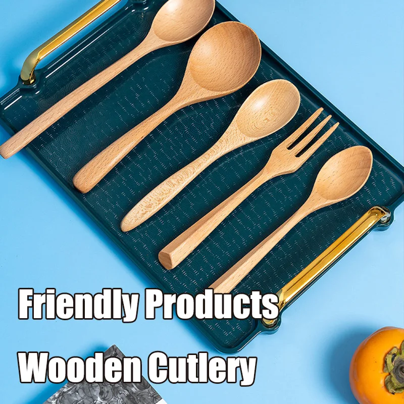 

3PCS Wooden Cutlery Dinnerware Set Cutlery Set Eco Friendly Products Kitchen Accessories Spoon Fork Knife Set Wood Spoon 2022