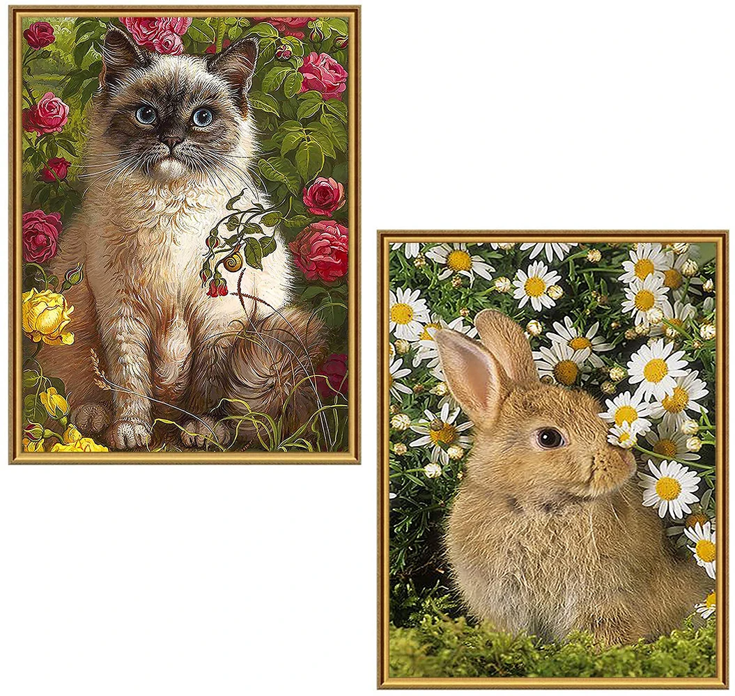 

5D Diamond Painting Cat and Rabbit Full Square Round Diamond Art for Adults and Kids Embroidery Diamond Mosaic Home Decor