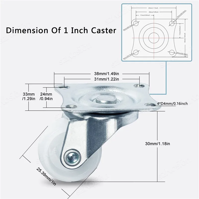 4 шт./лот мебельные колеса 360 ° Вращающийся бесшумный мебельный ролик с винтами