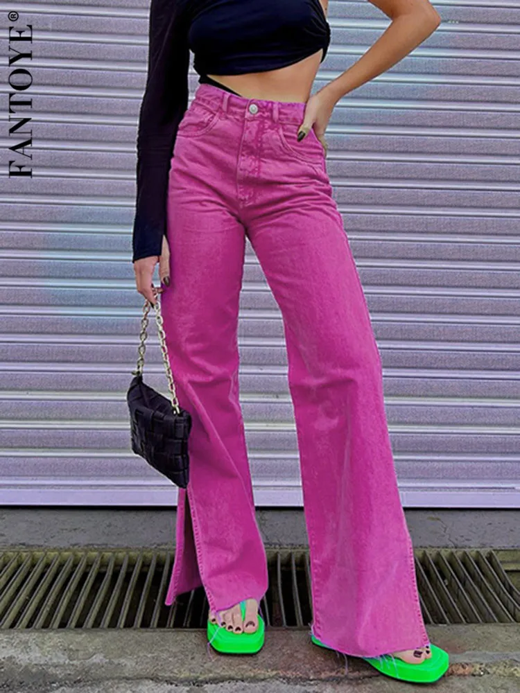 

Fantoye/повседневные женские брюки с высокой талией и разрезом сбоку; Цвет розовый, красный; Тонкие элегантные однотонные брюки; Женские летние...