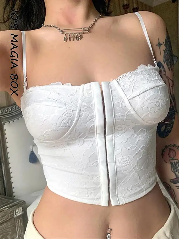 

Jo's Magia Box 2022 Spring Summer Sexy Lace Crop Top Woman Camis Sleeveless Aesthetic Backless Corset Club Party Women's Tops
