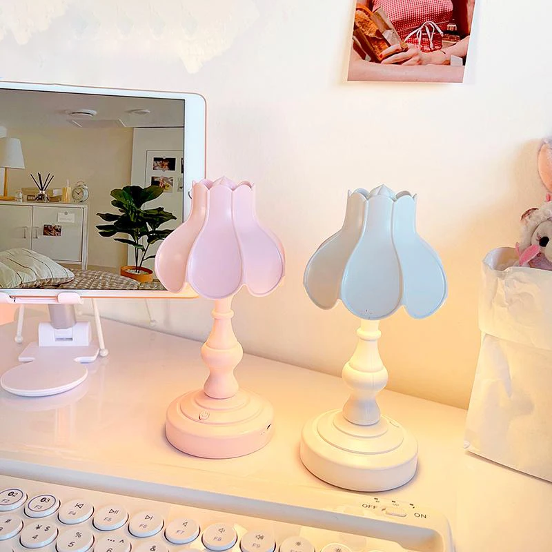 

Night Light Retro Lotus Leaf Lampshade Desktop Night Light Rechargeable Dormitory Table Lamp Switch Control Home Bar Club Decor