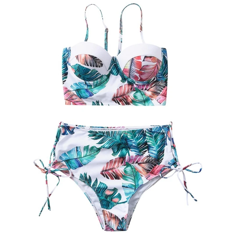 

Женский сексуальный комплект бикини с принтом листьев, 2 шт., купальник на косточках, купальный костюм D5QD с завязкой сбоку