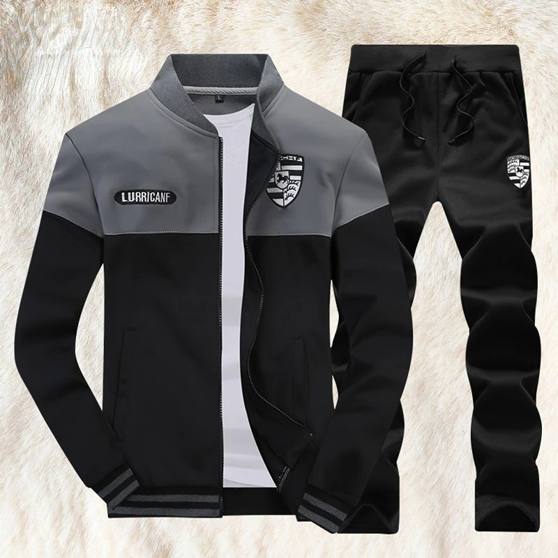 Autumn Men 2 Piece Sets Patchwork Tracksuits Sportswear Mens Zipper Jacket + Pant Tracksuit Male Sweatshirt Casual Suit Set