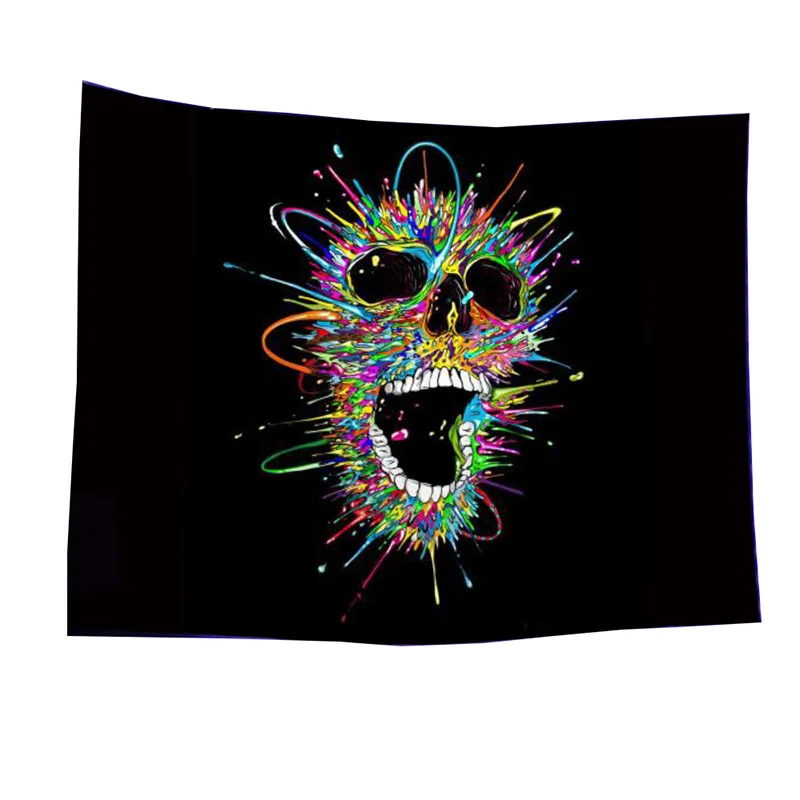 

Boho Style Punk UV Trippy Skull Tapestry Psychedelic Carpet Wall Cloth