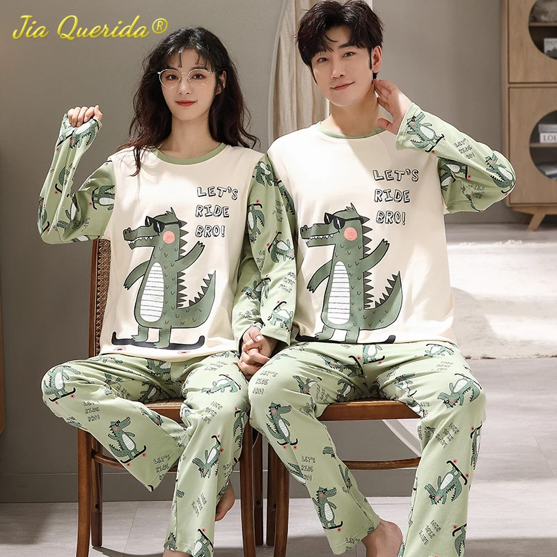 Cotton Sleepwear Winter Autumn Long Sleeve Cartoon Printing Couple's Nightwear Couple Pajama New Fashion Mens Womens Loungewear