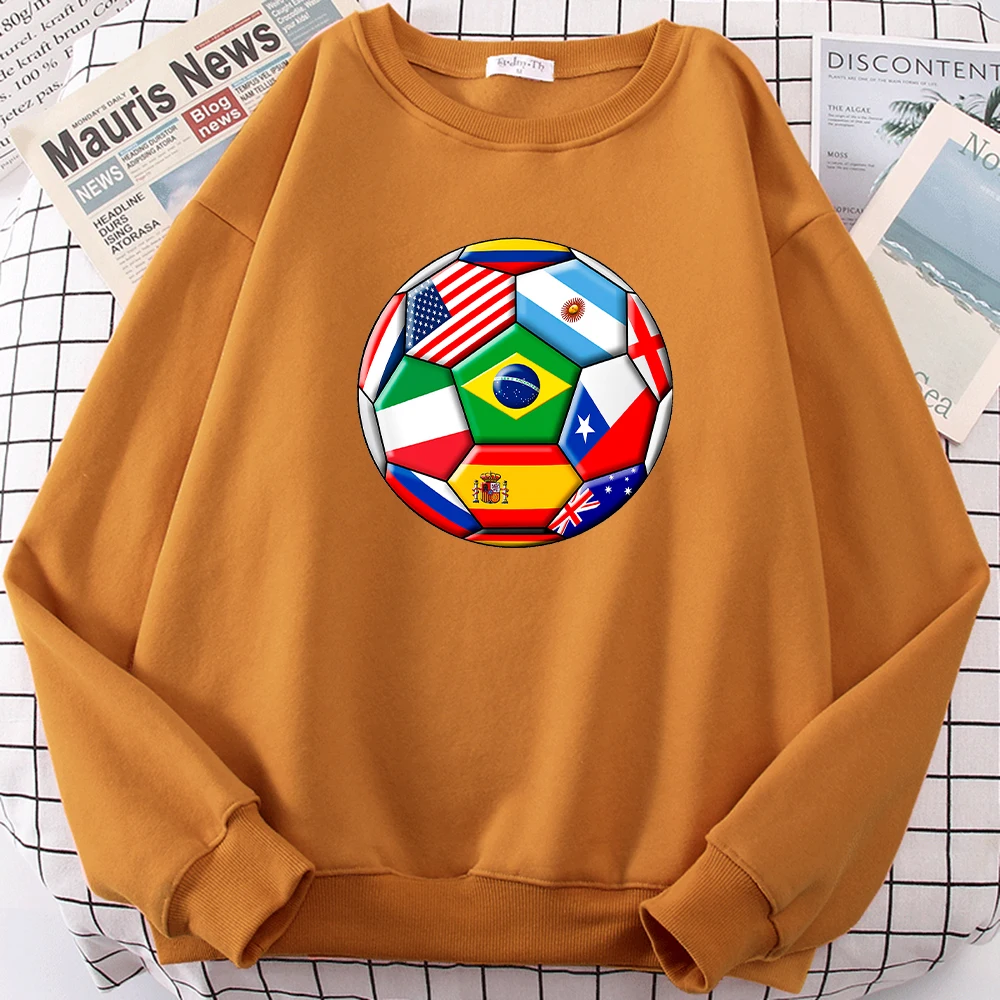 

Brazil 2014 Soccer With Various Flags Womens Hoodies Cartoon Fleece Streetwear Casual Autumn Vintage Long Sleeves Woman Clothing