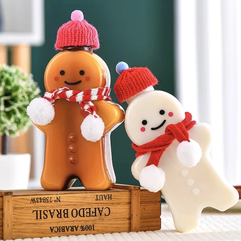 

10pcs Christmas Bottles Gingerbread Man Xmas Party Juice Drink Bottle Candy Cookie Jars Transparen Plastic Gift Wrapping Kettles