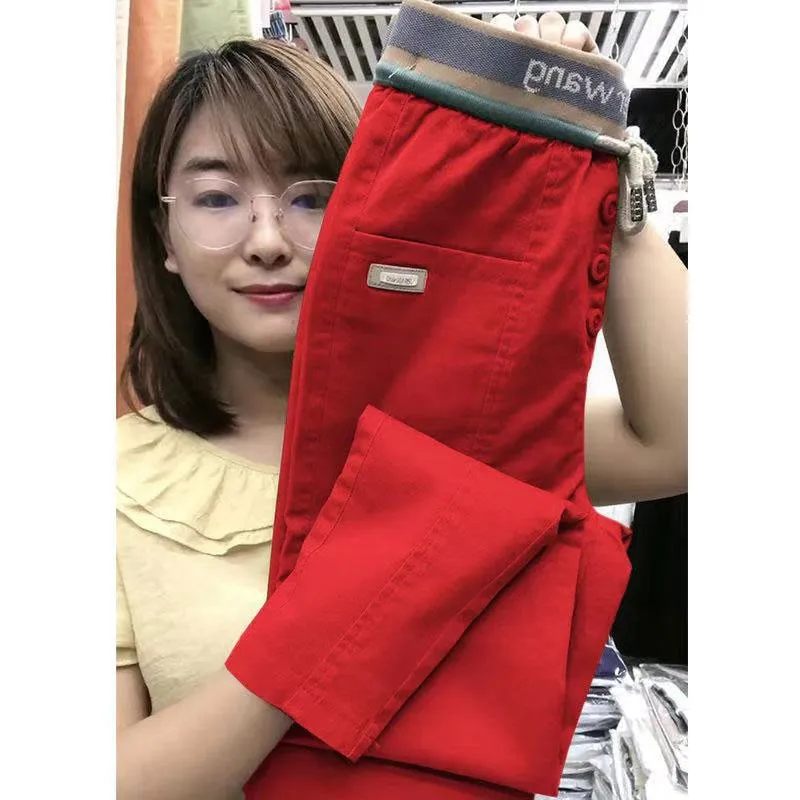 

2022 Spring Autumn Korea Fashion Women Elastic Waist Loose Pants All-matched Casual Cotton Harem Pants Femme Trousers