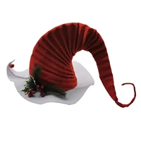 christmas elf felt hat unisex red christmas hat light luxury witch hats long christmas magic hat large lace edge bow knot design