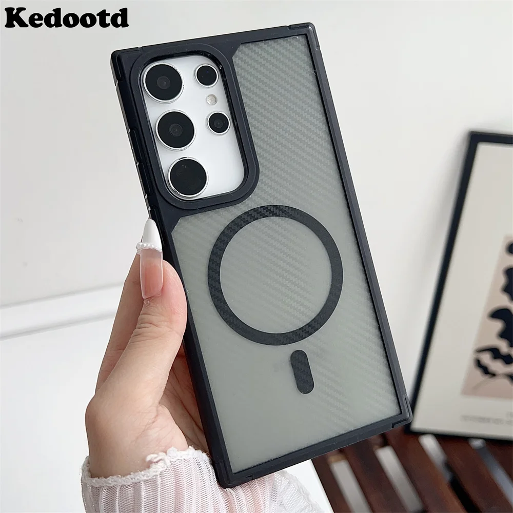 Оригинальный защитный Магнитный чехол из углеродного волокна для Magsafe Samsung S24 S23 S22