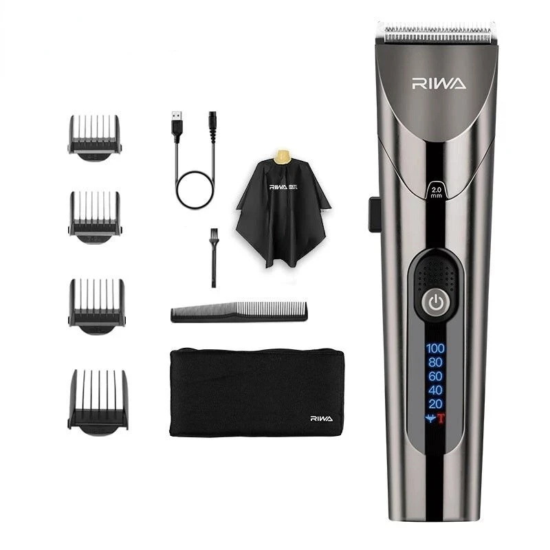 RIWA Hair Clipper Professional Electric Trimmer for Men with LED Screen Washable Rechargeable Men Strong Power Steel Head