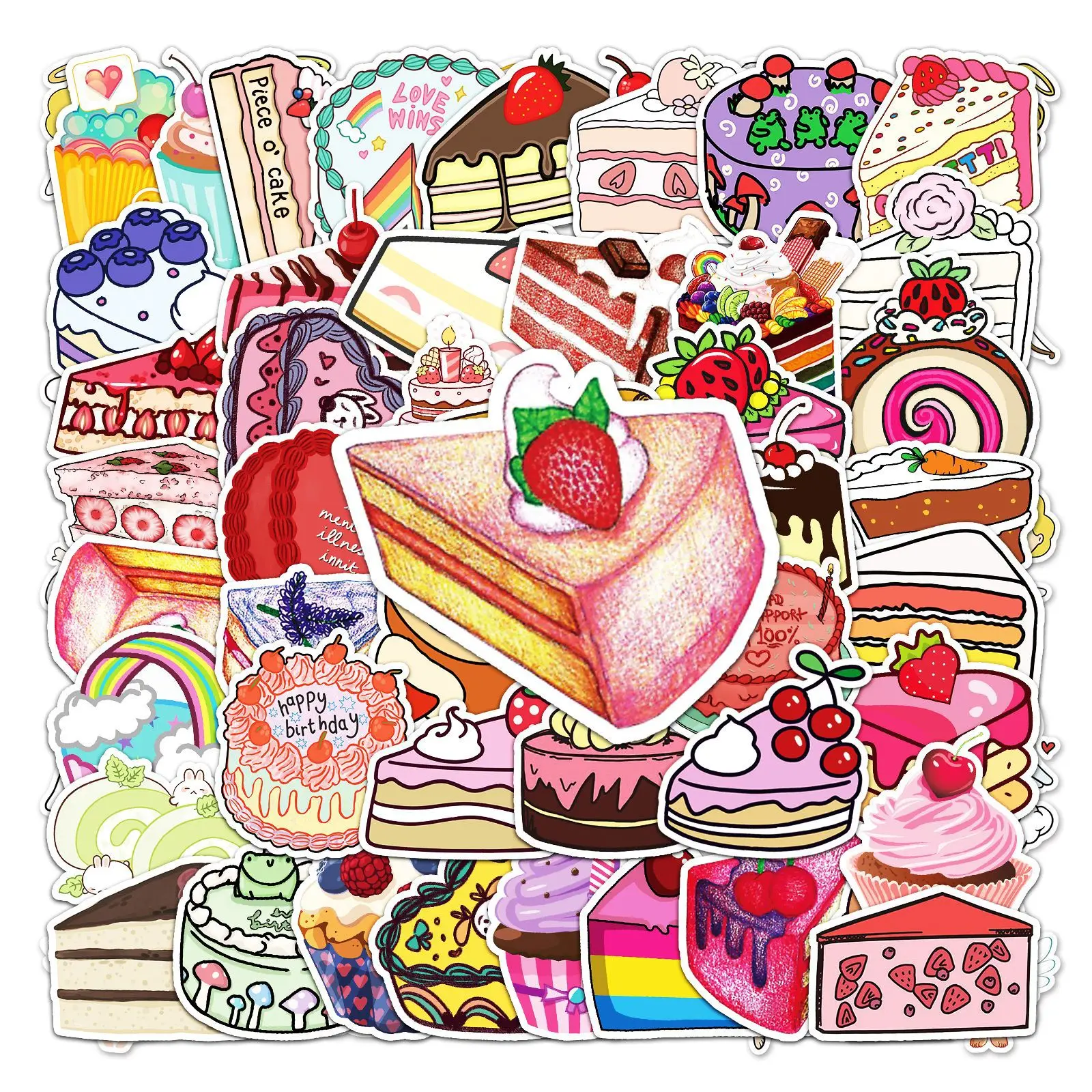 

10/30/50pcs Pieces Of Cake Food Cartoon Stickers Scooter Luggage Scrapbook Laptop Car Diy Motorcycle Kids Toys Decal Stickers