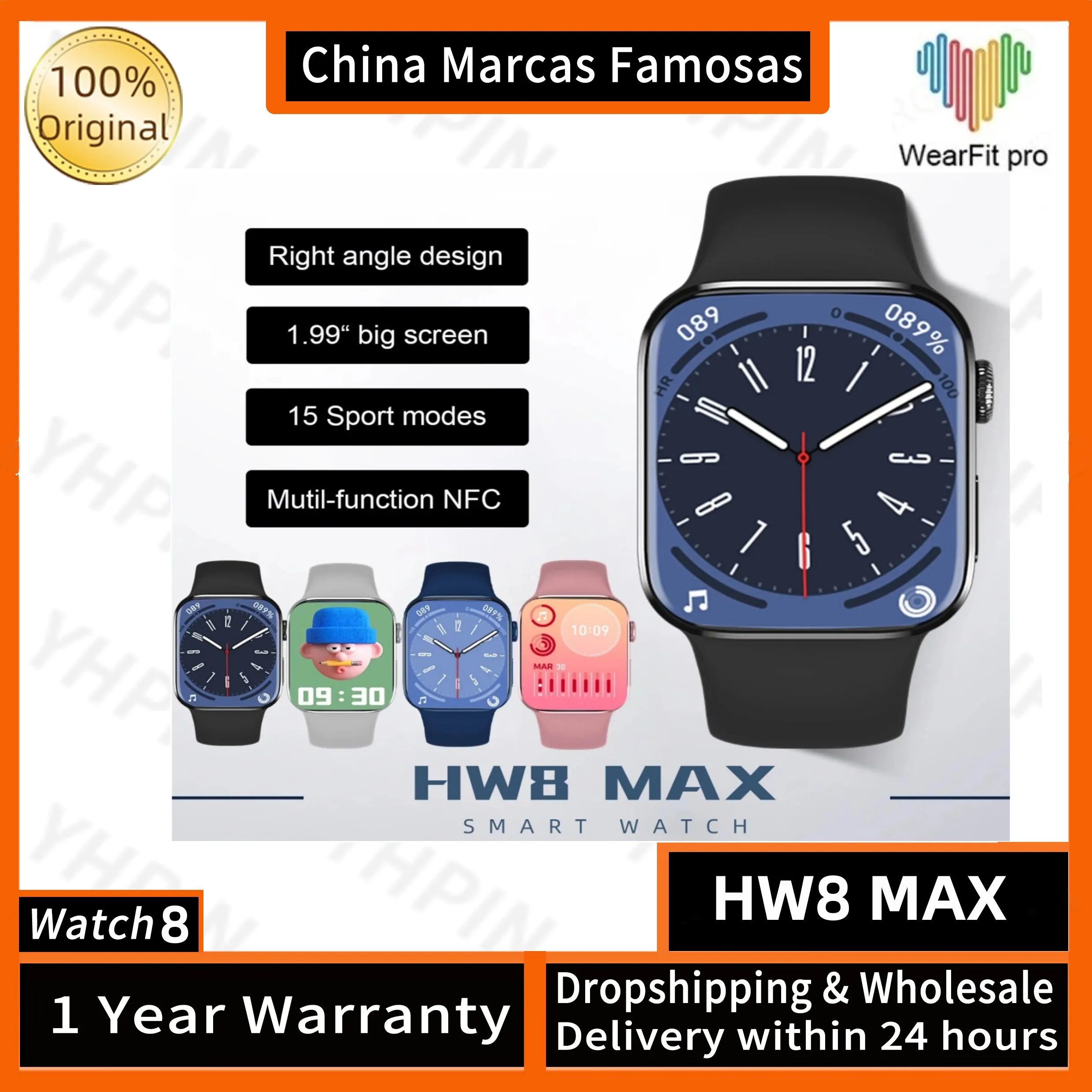 

Original 1.99 inch HW8 MAX Smart Watch IWO 15 Series 7 8 NFC SmartWatch Heart Rate Monitor Track Voice Assistant PK W57 HW7 Max