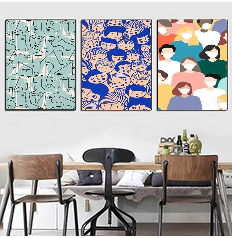 Абстрактная линия Рисование лица красочные картины на холсте настенные