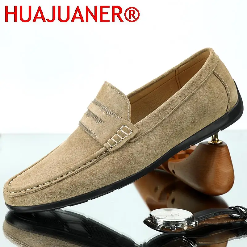 

Genuine Leather Suede Shoes Men High Quality Men's Loafers Casual Soft Moccasins Man Luxury Flats Slip-on Comfy Driving Shoes