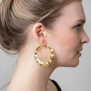 Винтажные Золотые Большие кольца в виде бамбука серьги-кольца серебряный вырез