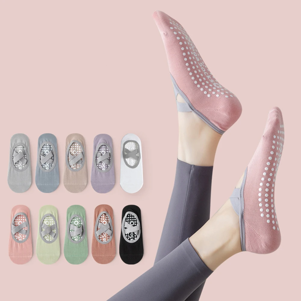 

Женские носки для йоги с захватами, Нескользящие хлопковые влагопоглощающие пот, балетки, аксессуары для спортзала