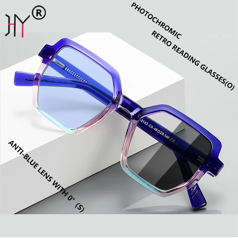 

HUYING Women Photochromic Reading Glasses Anti-Blue Presbyopic Eyewear Square Oversize TR90 Frame Diopter +1.0 To +6.0