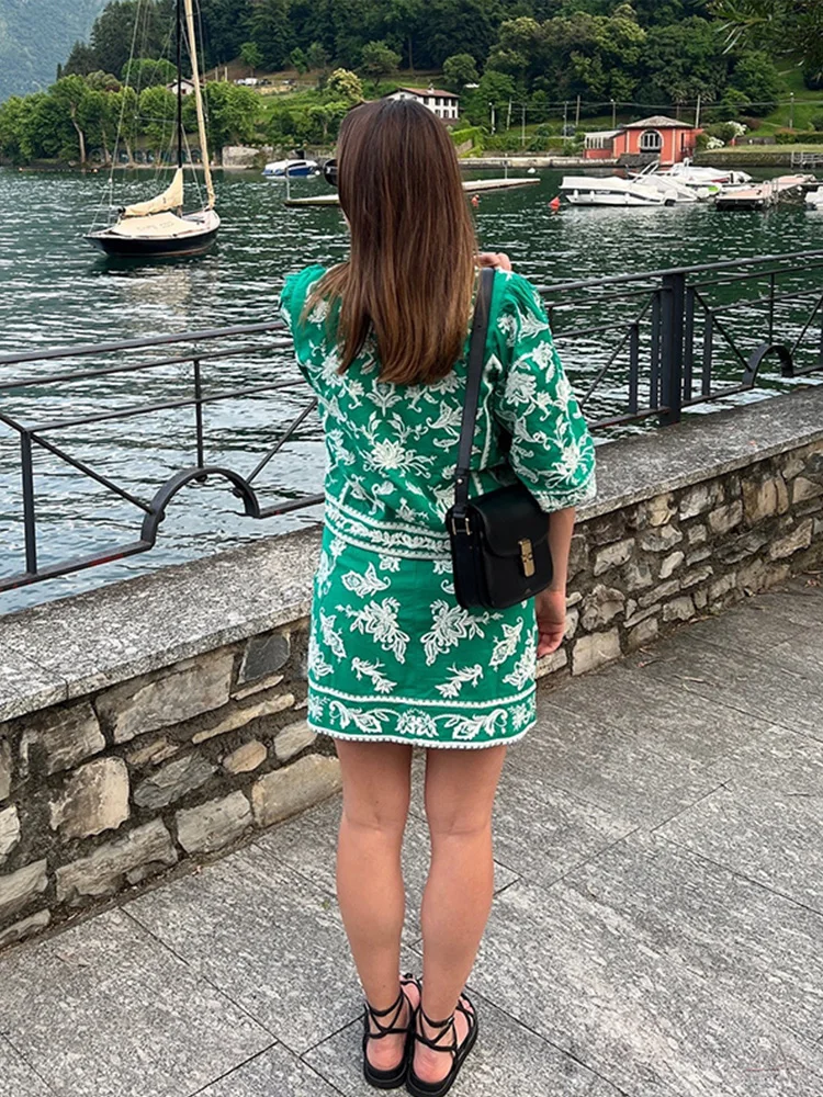 Элегантные женские комплекты с принтом и юбками повседневные топы круглым